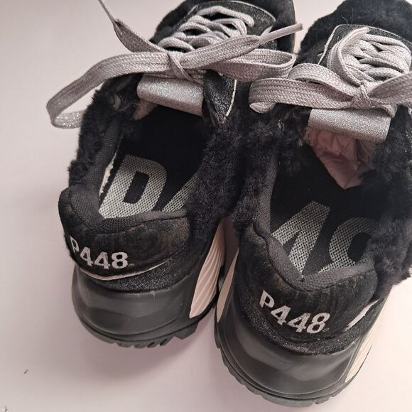 P448 Sneakers Women's 38 8 Jackson Badia Faux Fur Glitter Black Vibram Sole - Picture 4 of 7